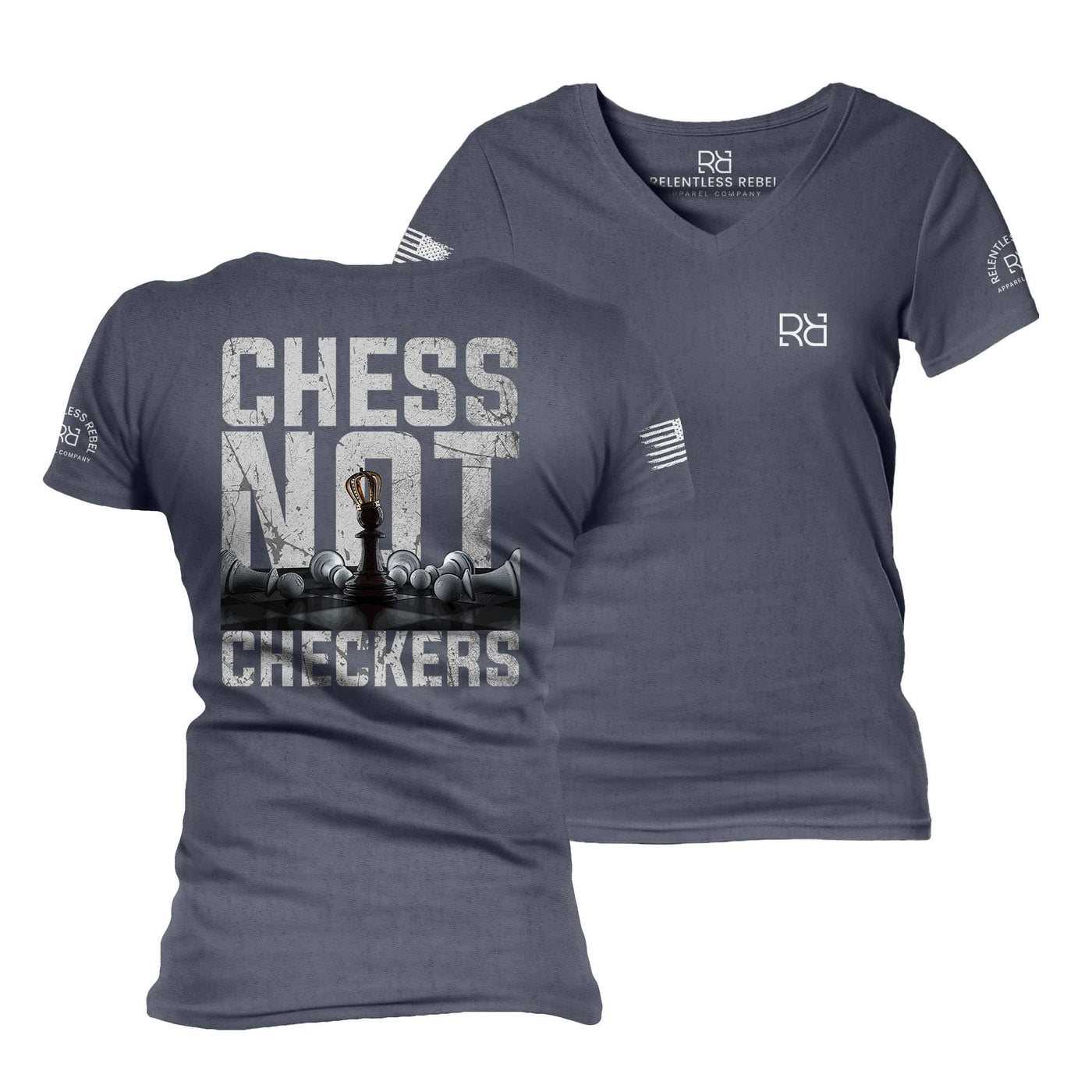 Navy Chess Not Checkers Women's V-Neck Tee