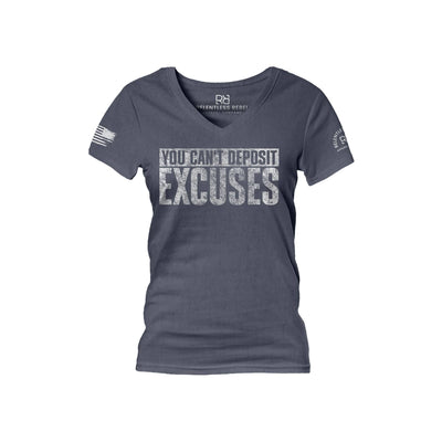 Navy You Can't Deposit Excuses Women's V-Neck Tee