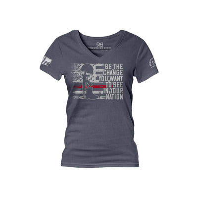 Navy Be The Change Women's V-Neck Tee