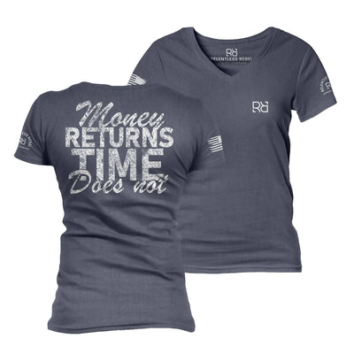 Navy Money Returns Time Does Not Women's V-Neck Tee