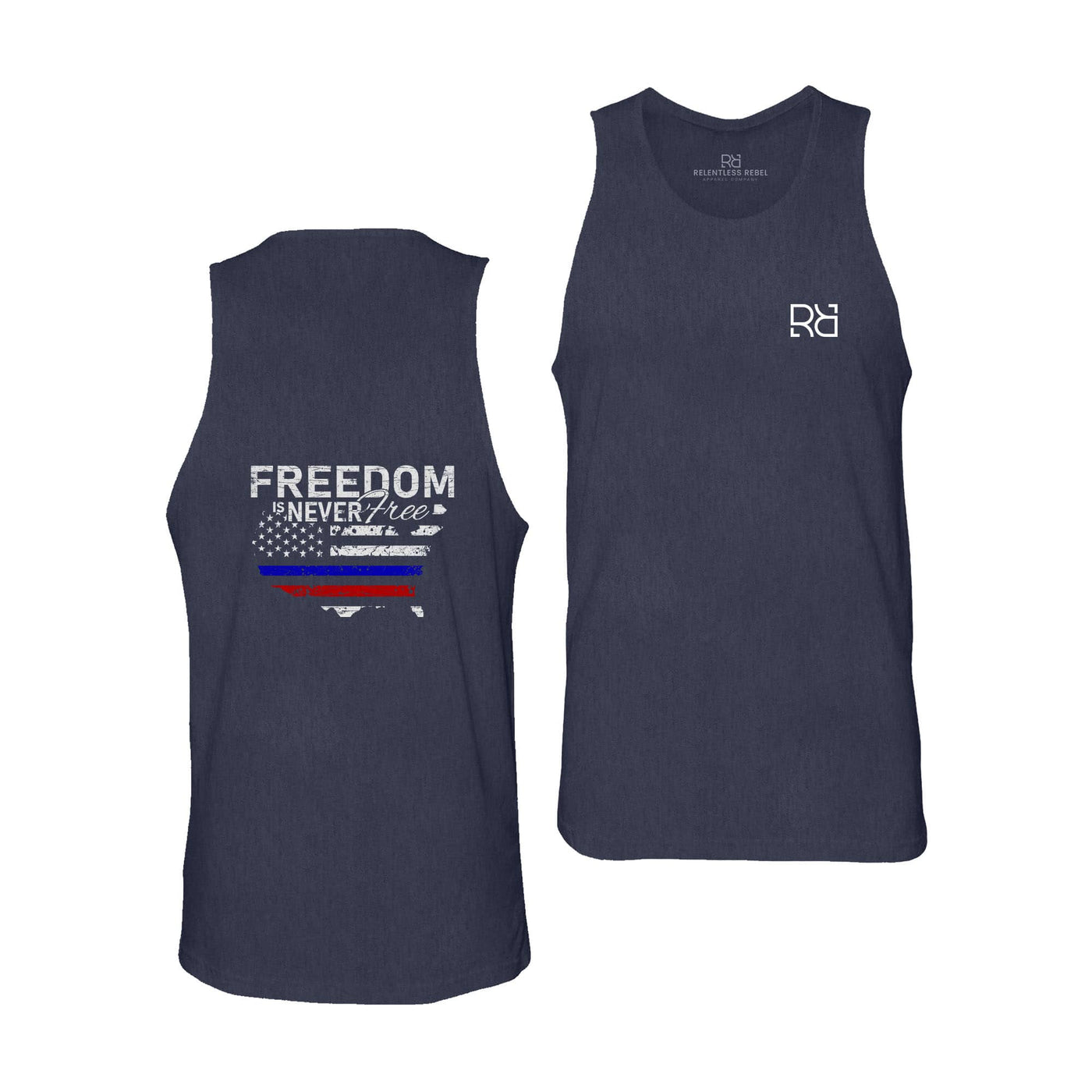 Navy Men's Freedom Is Never Free Back Design Tank