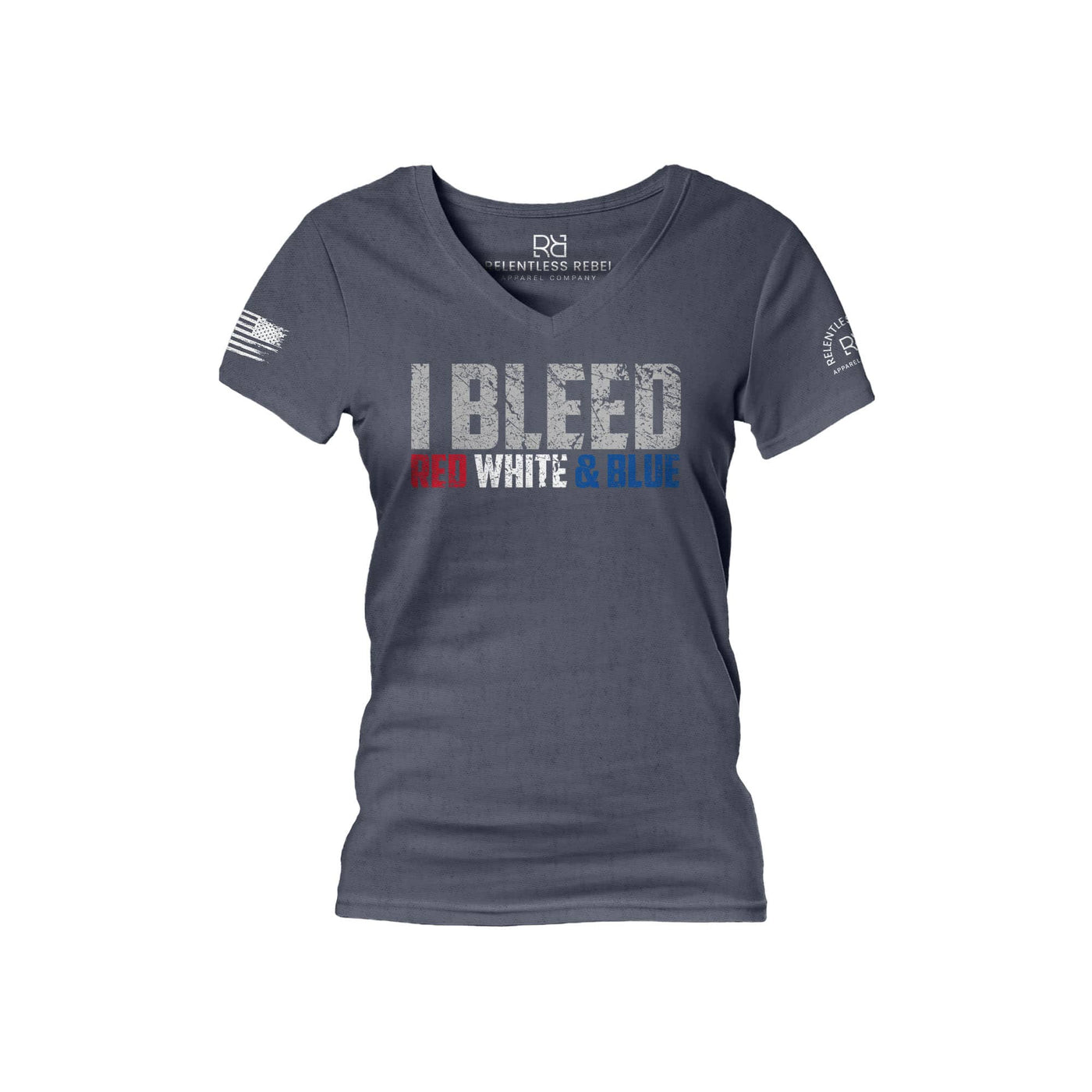 Navy I Bleed Red White and Blue Women's V-Neck Tee