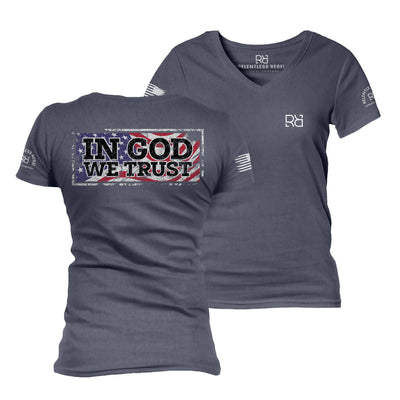 Navy In God we Trust Women's V-Neck Tee