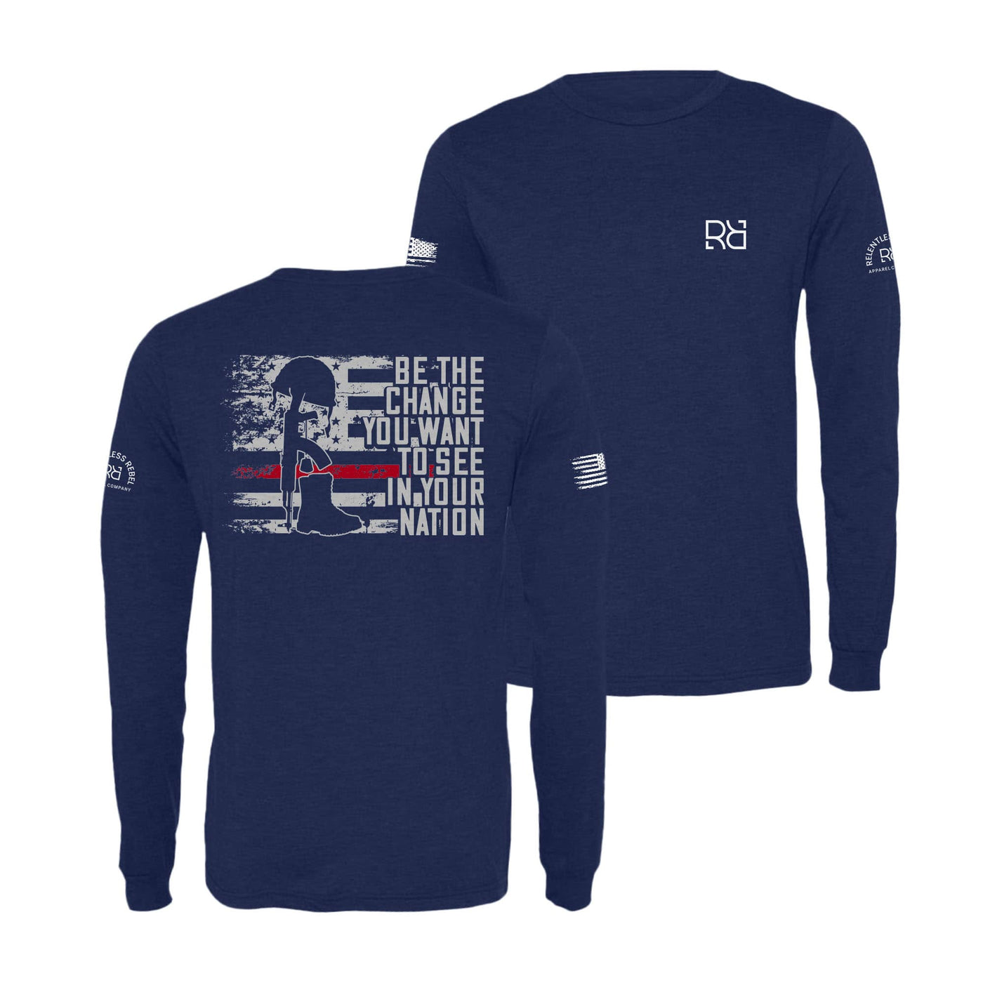 Navy Be the Change | Flag and Boots Men's Long Sleeve