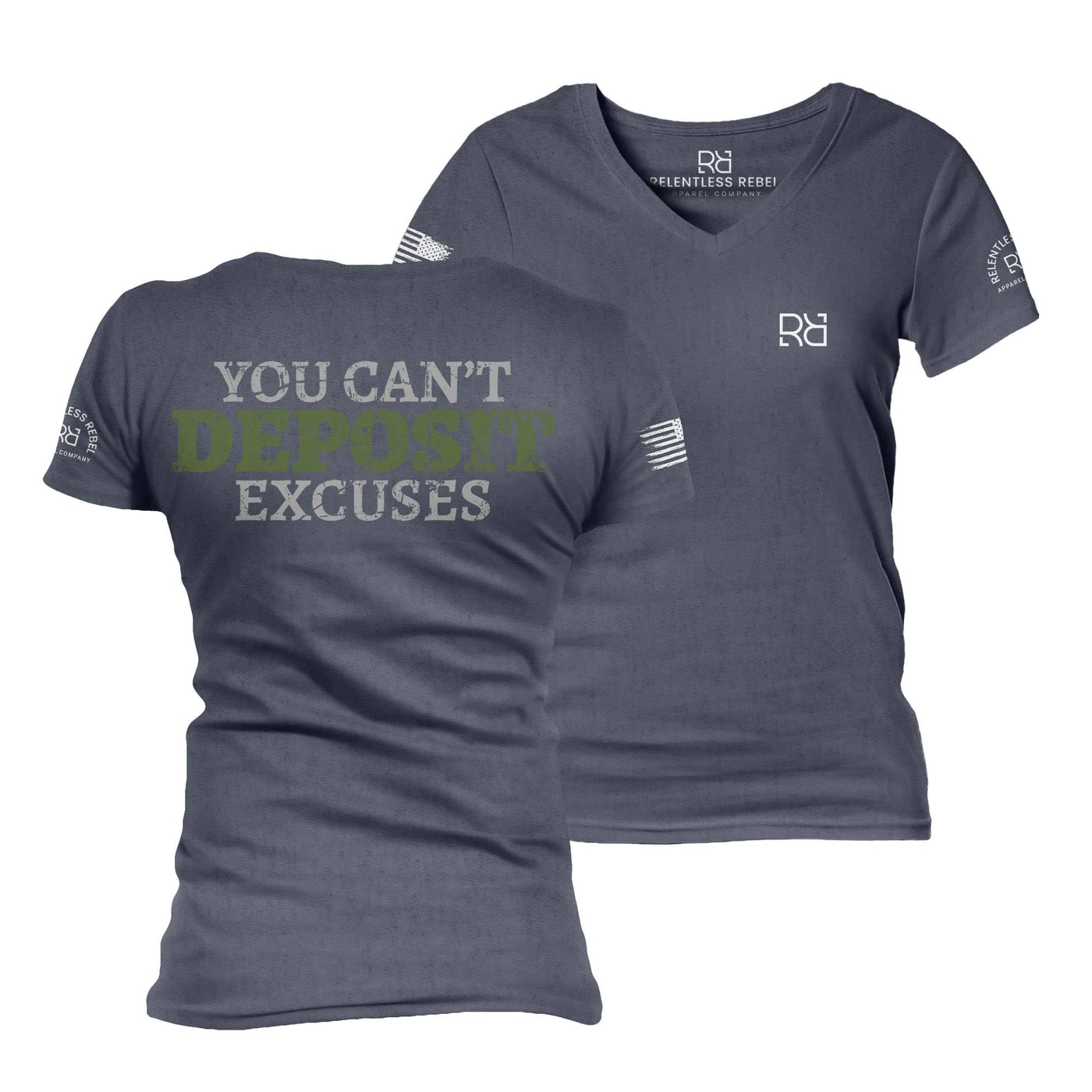 Navy You Can't Deposit Excuses Women's V-Neck Tee