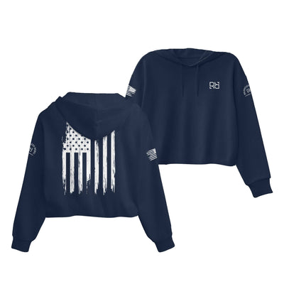 Navy Rebel Patriot Flag Women's Cropped Hoodie