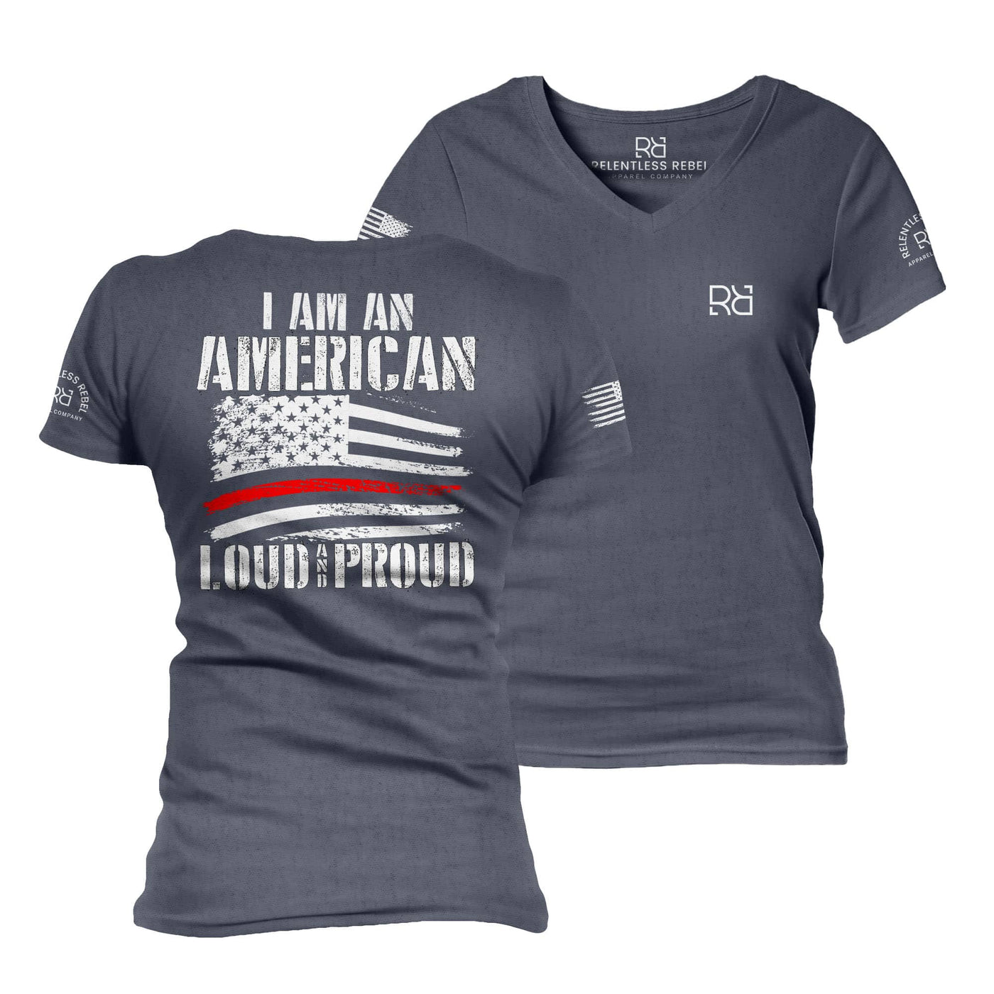 Navy I Am An American Loud and Proud Women's V-Neck Tee