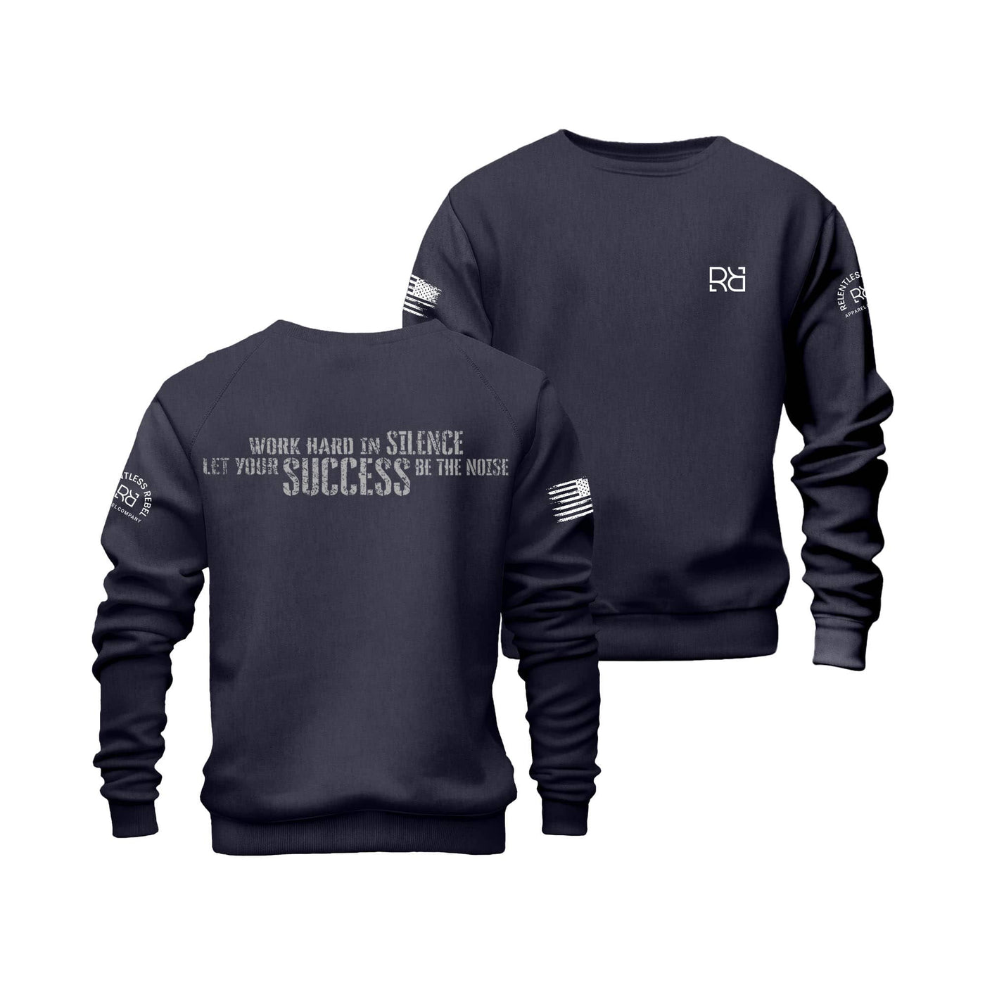 Navy Work Hard in Silence Crew Neck Sweatshirt