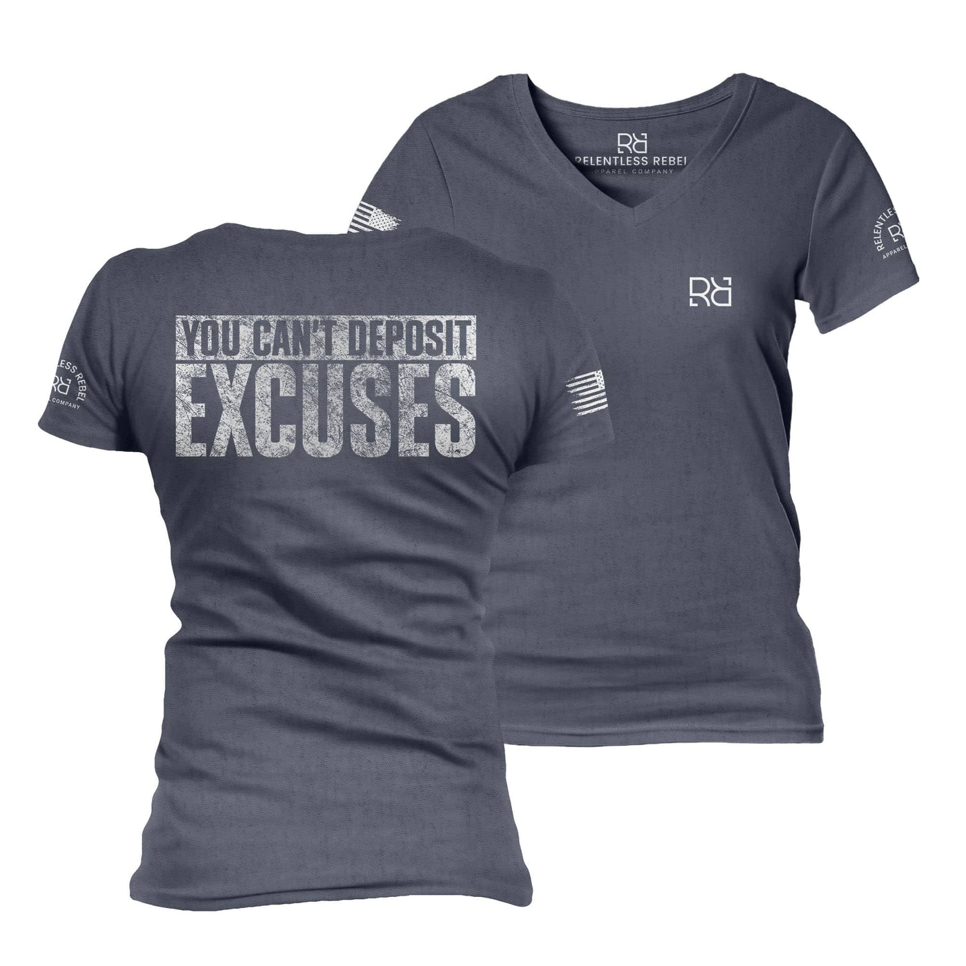 Navy You Can't Deposit Excuses Women's V-Neck Tee