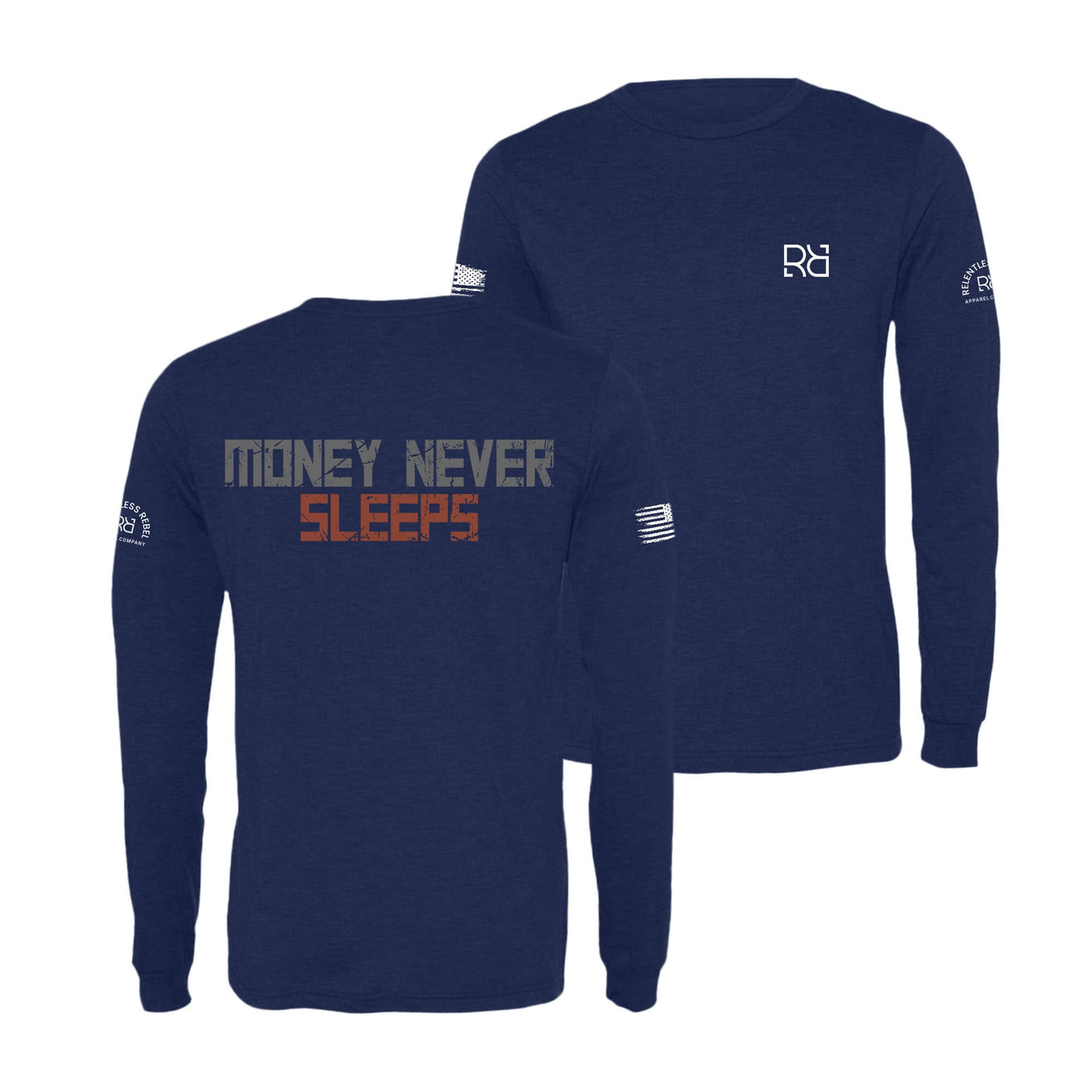 Navy Money Never Sleeps Men's Long Sleeve