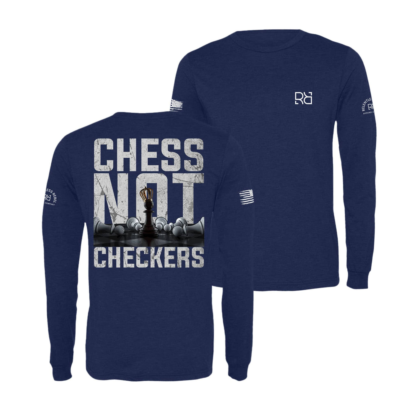 Navy Chess Not Checkers Men's Long Sleeve