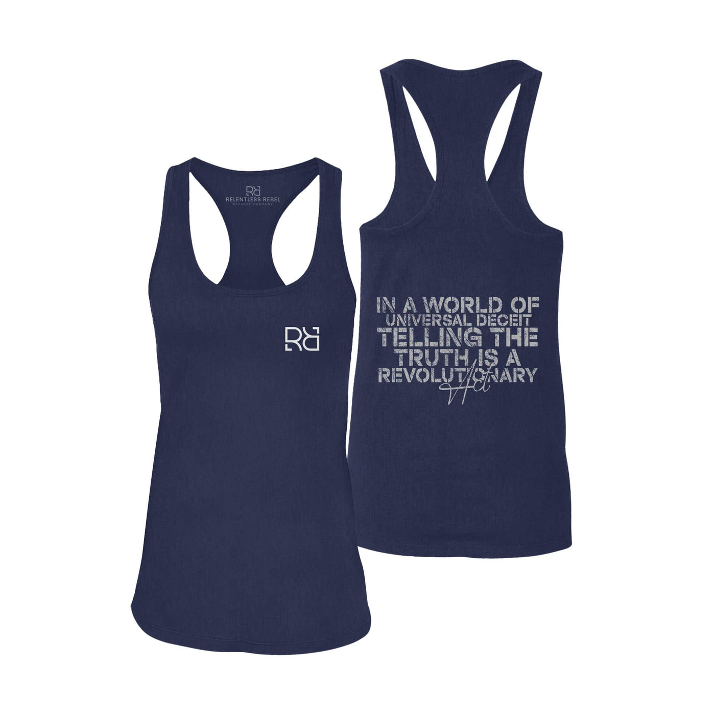 Navy In A World of Universal Deceit Women's Racerback Tank