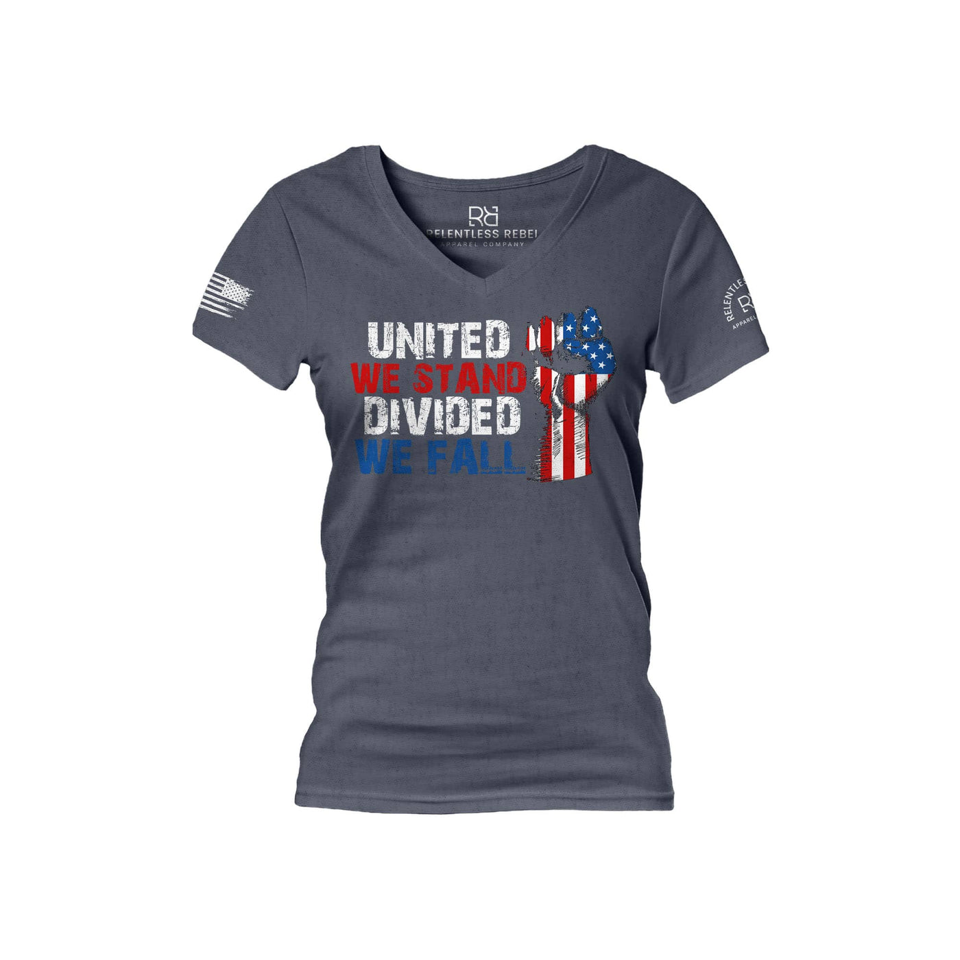 Navy United We Stand Divided We Fall Women's V-Neck Tee