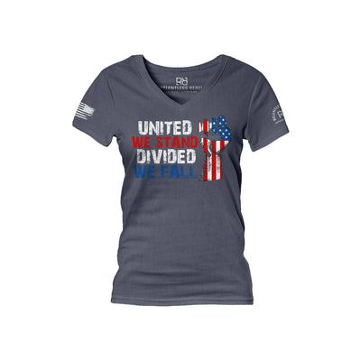 Navy United We Stand Divided We Fall Women's V-Neck Tee