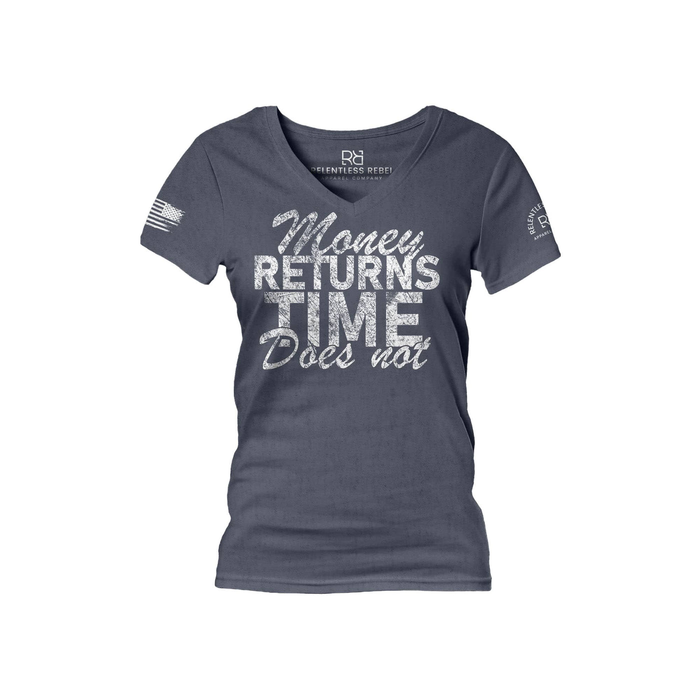 Navy Money Returns Time Does Not Women's V-Neck Tee