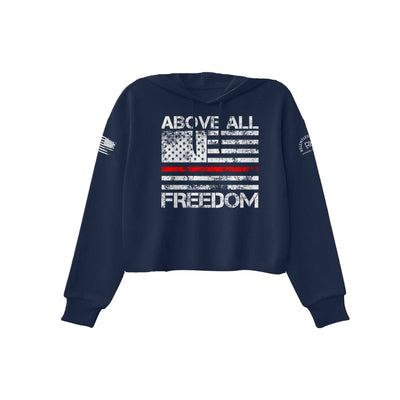 Navy Above All Freedom Women's Cropped Hoodie