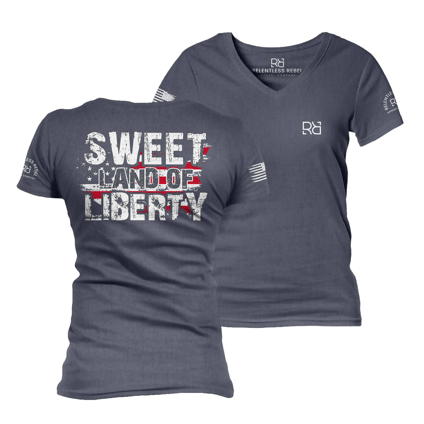 Navy Sweet Land of Liberty Women's V-Neck Tee