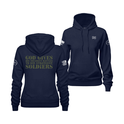 God Gives His Toughest Battles Navy Blue Women's Hoodie