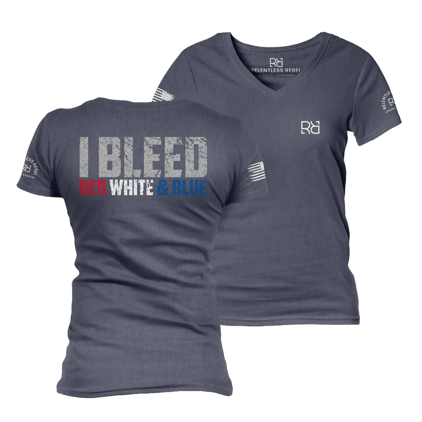 Navy I Bleed Red White & Blue Women's V-Neck Tee