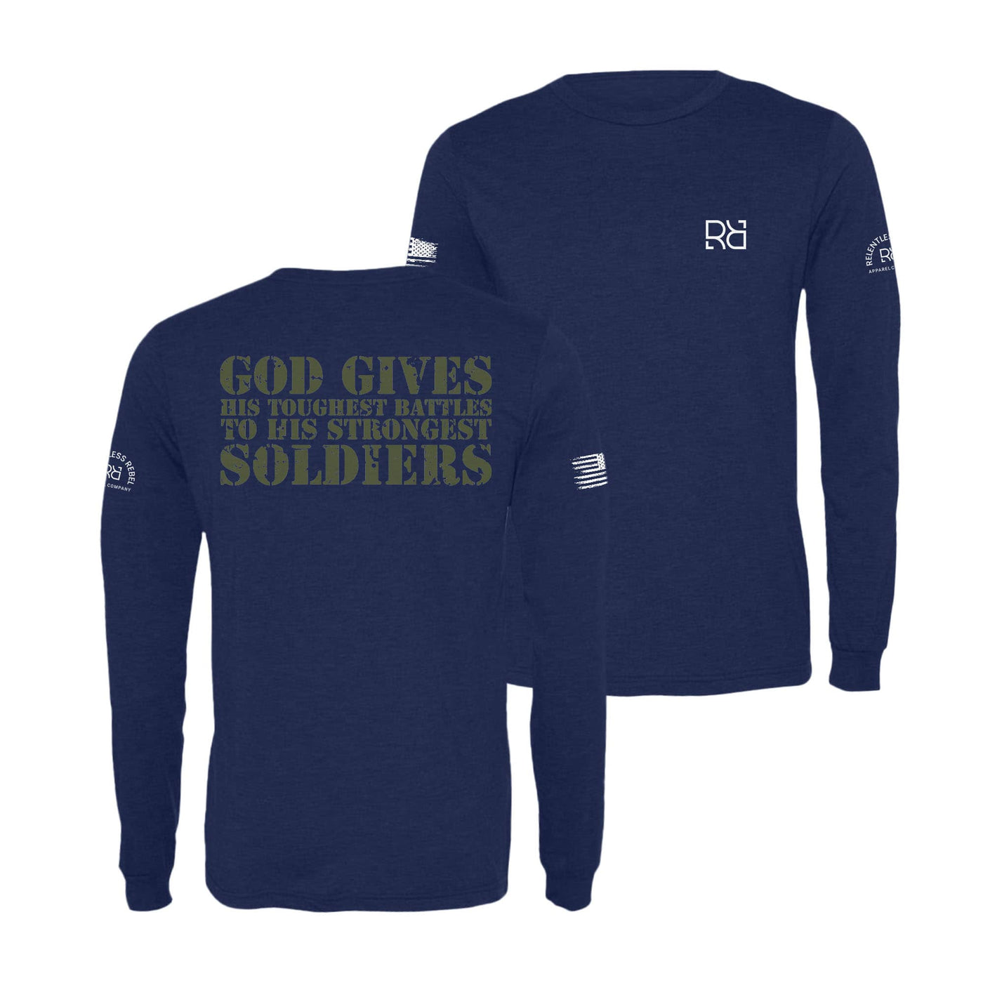 Navy God Gives His Toughest Battles Men's Long Sleeve Tee