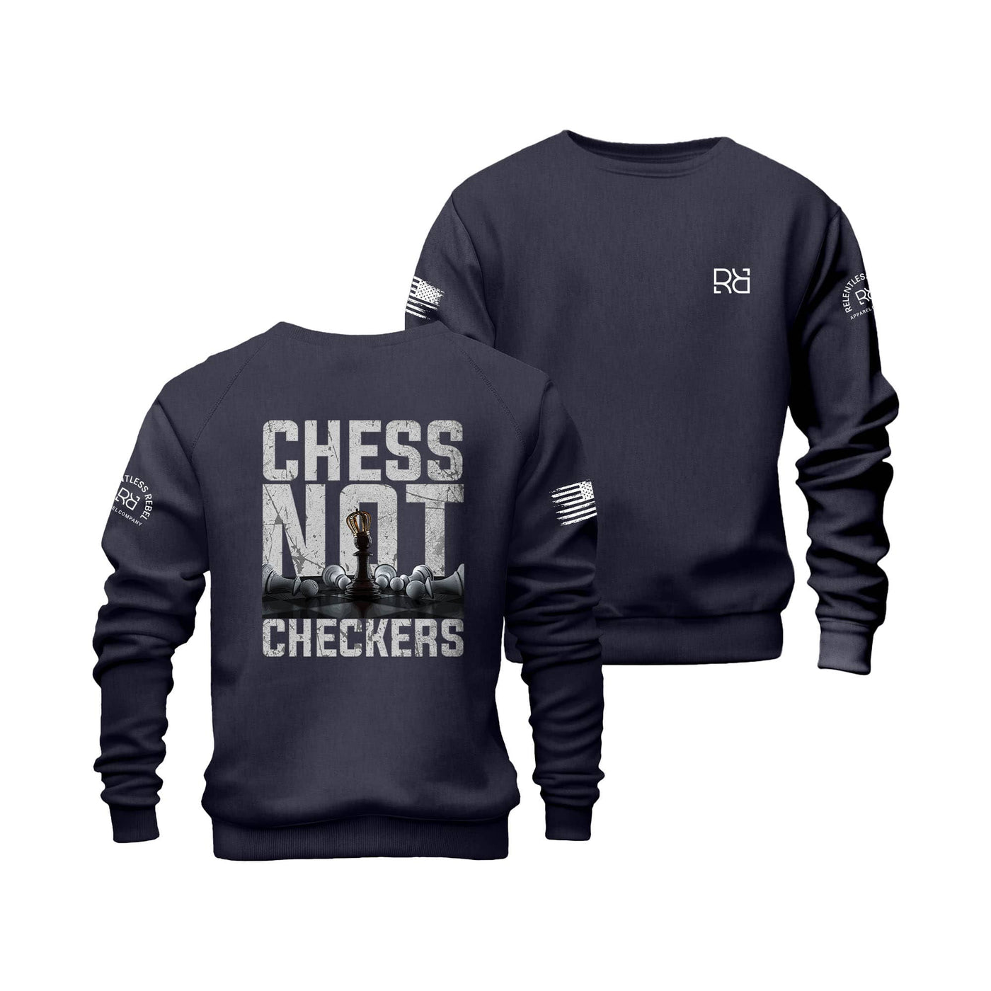 Navy Chess Not Checkers Crew Neck Sweatshirt