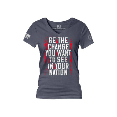 Navy Be The Change Women's V-Neck Tee