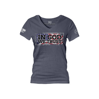 Navy In God We Trust Women's V-Neck Tee