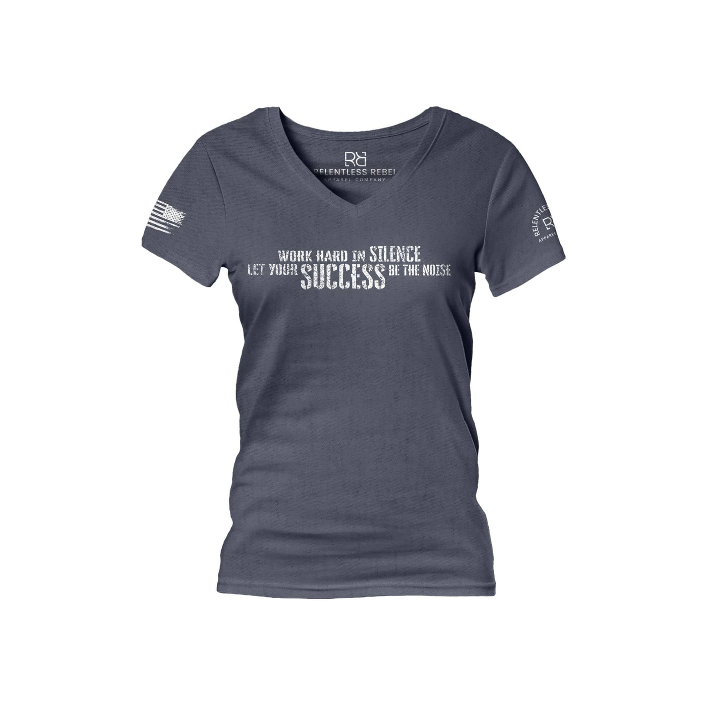 Navy Work Hard in Silence Women's V-Neck Tee