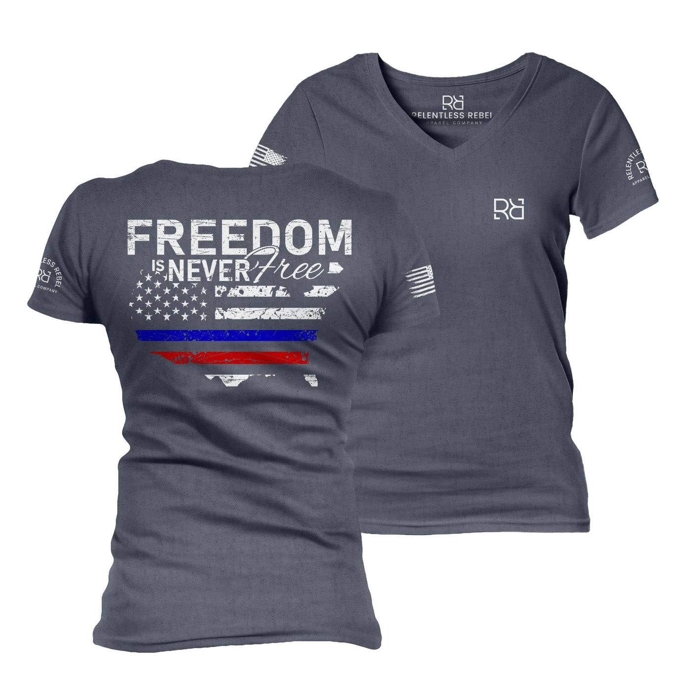 Navy Freedom is Never Free Women's V-Neck Tee