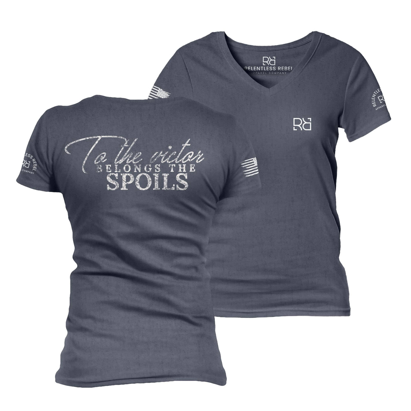 Navy To the Victor Belongs the Spoils Women's V-Neck Tee