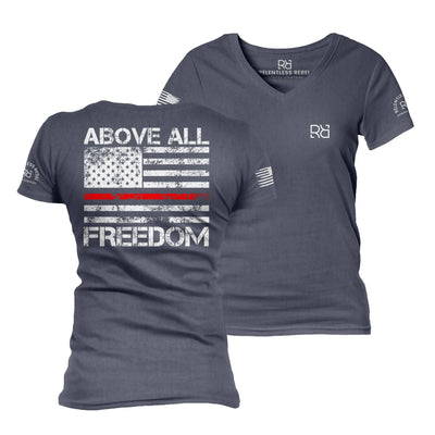 Navy Above all Freedom Women's V-Neck Tee