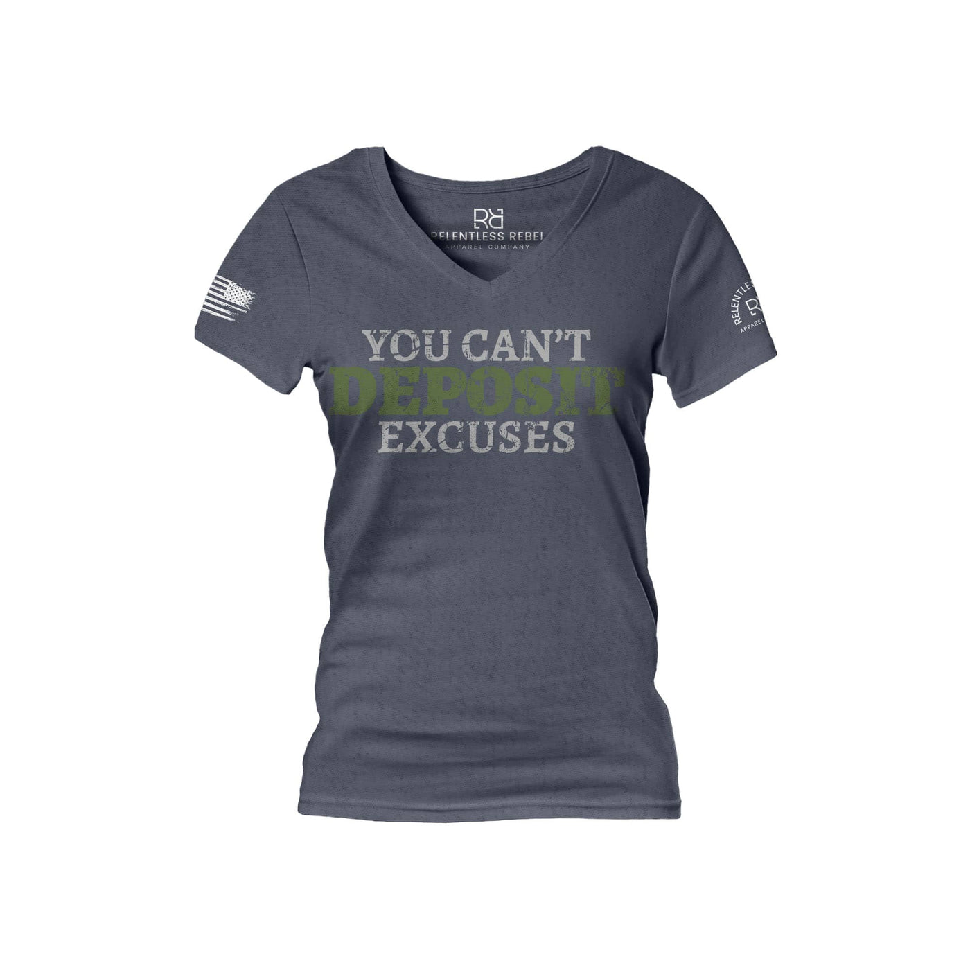 Navy You Can't Deposit Excuses Women's V-Neck Tee