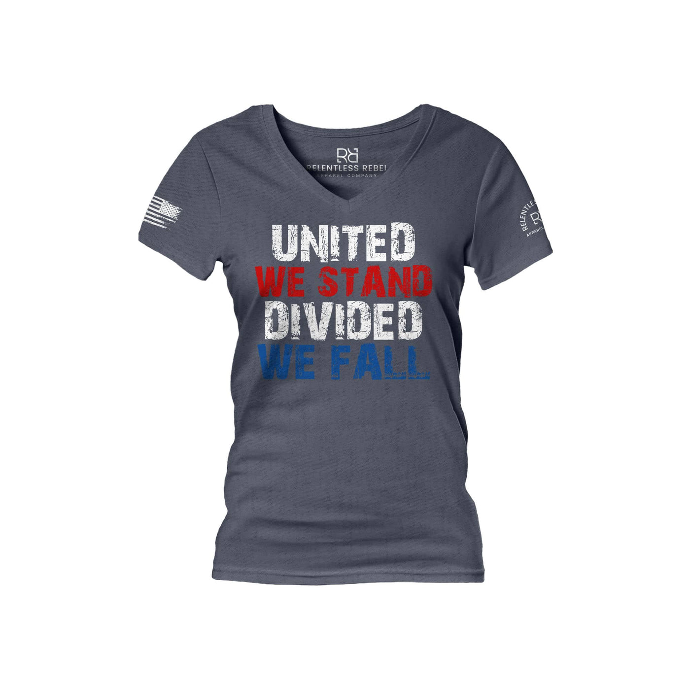 Navy United We Stand Divided We Fall Women's V-Neck Tee