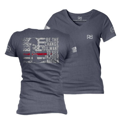 Navy Be The Change Women's V-Neck Tee