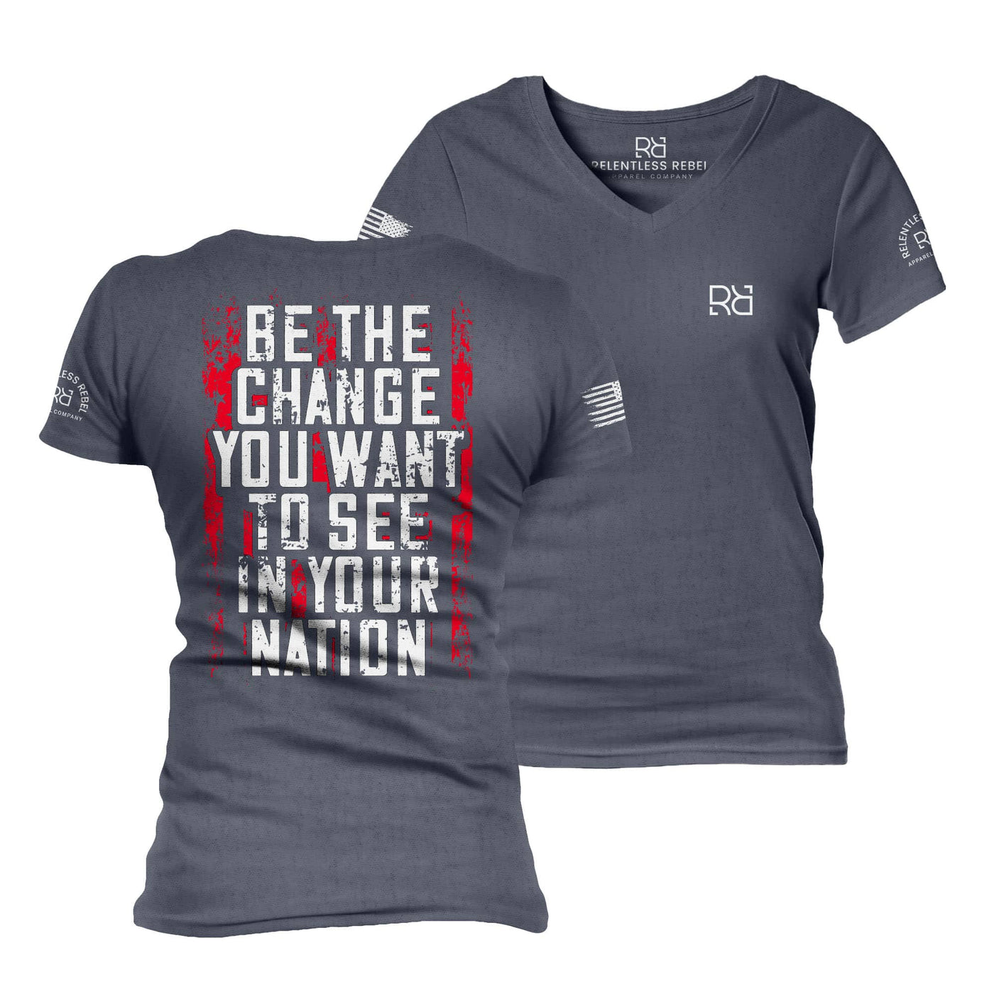 Navy Be the Change Women's V-Neck Tee