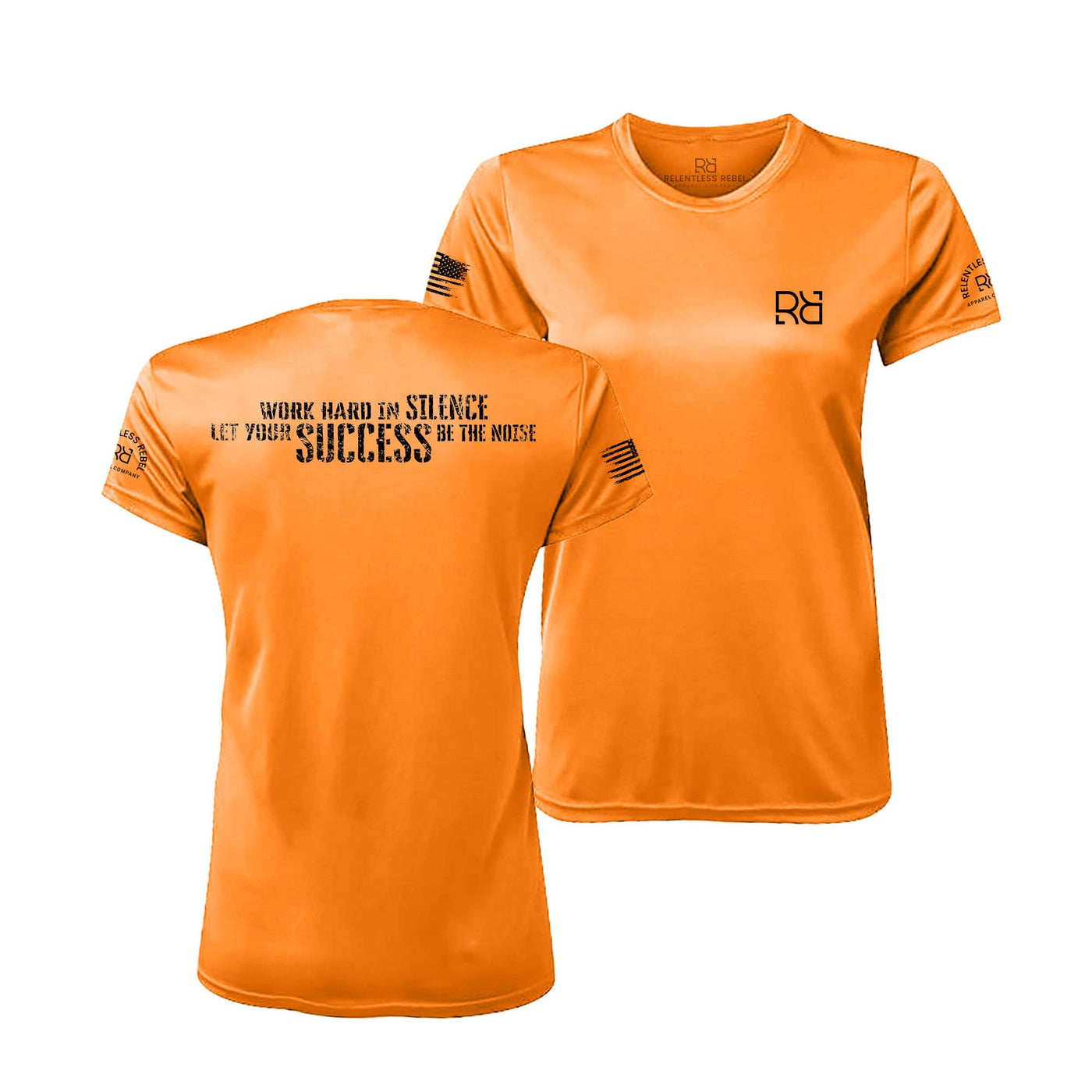 Neon Orange Work Hard in Silence Women's Dry Fit