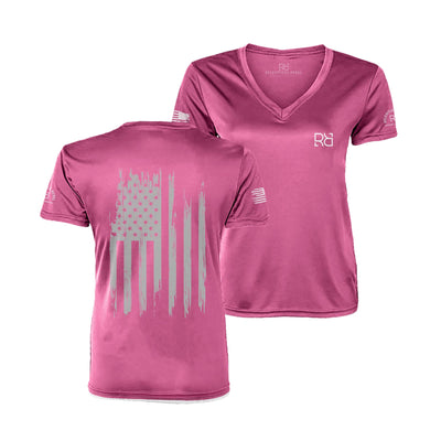 Neon Pink Rebel Patriot Flag V-Neck Women's Dry Fit Tee