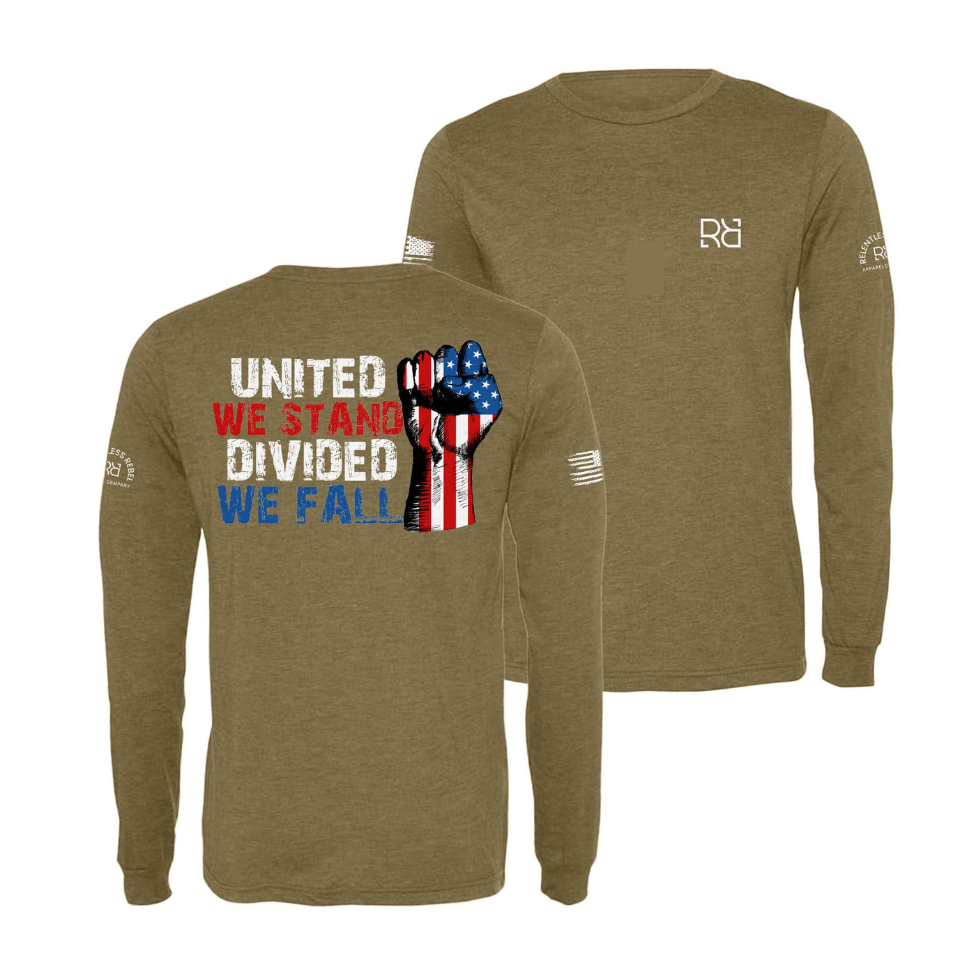 Olive United We Stand Divided We Fall Men's Long Sleeve