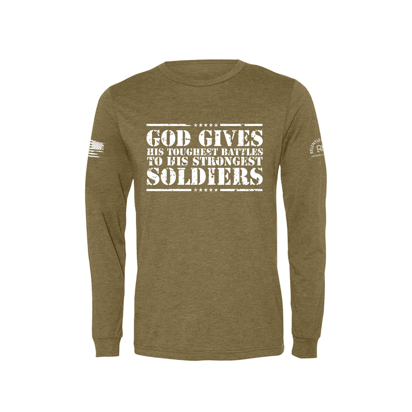 Olive God Gives His Toughest Battles Men's Long Sleeve Tee