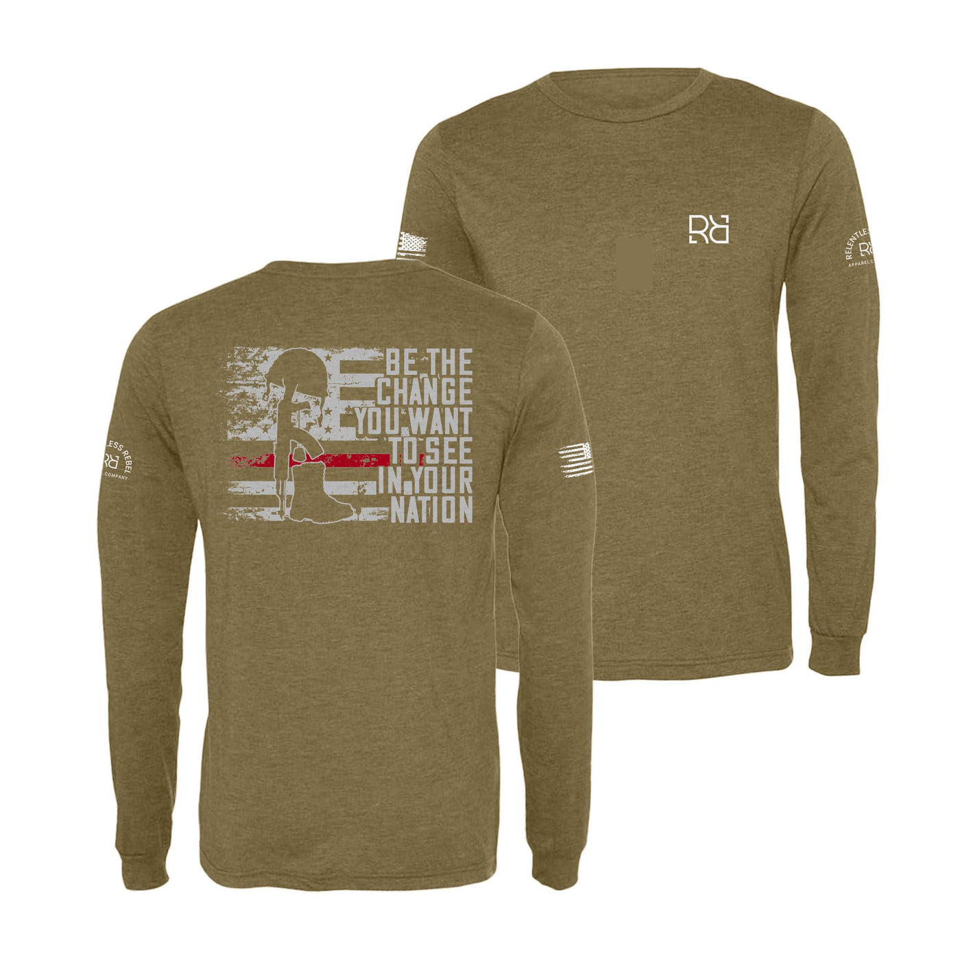 Olive Be the Change | Flag and Boots Men's Long Sleeve