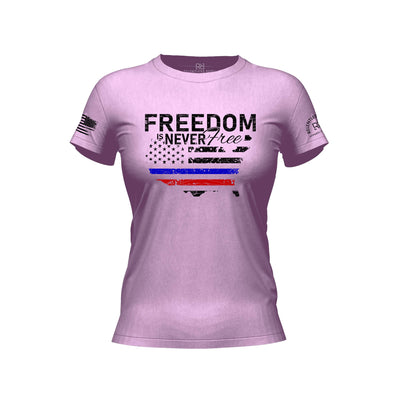 Lilac t-shirt with 'Freedom is Never Free' text and American flag design on a white background