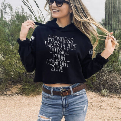 Black Progress Takes Place Women's Cropped Hoodie