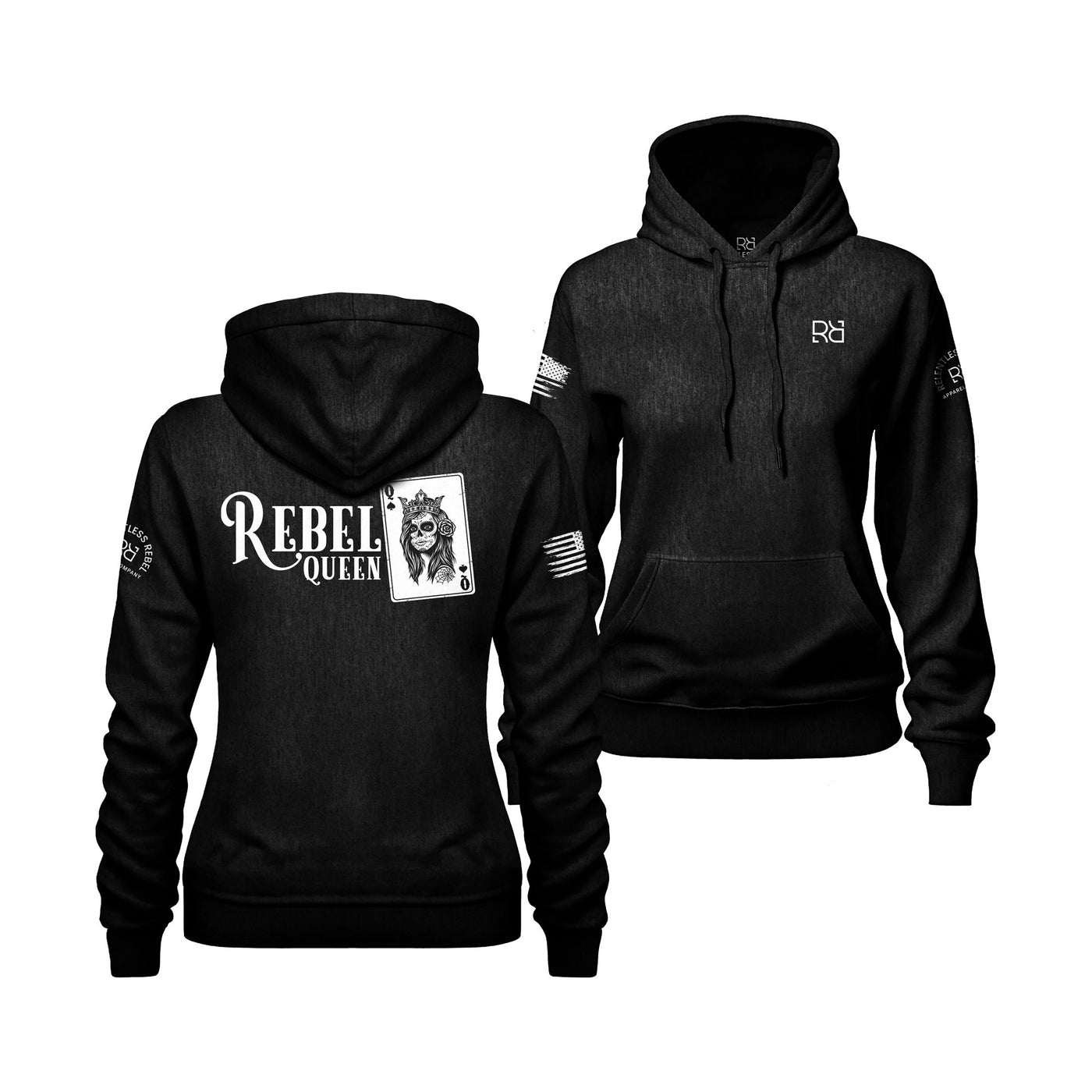 Solid Black Women's Rebel Queen Back Design Hoodie