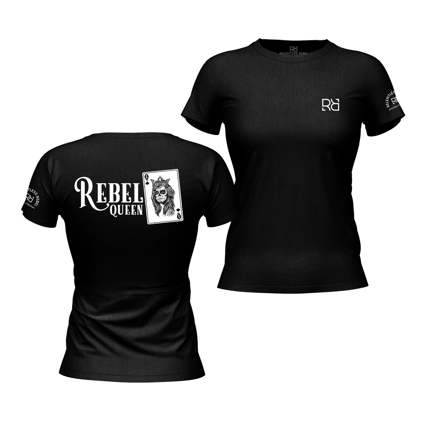 Solid Black Women's Rebel Queen Back Design T-Shirt