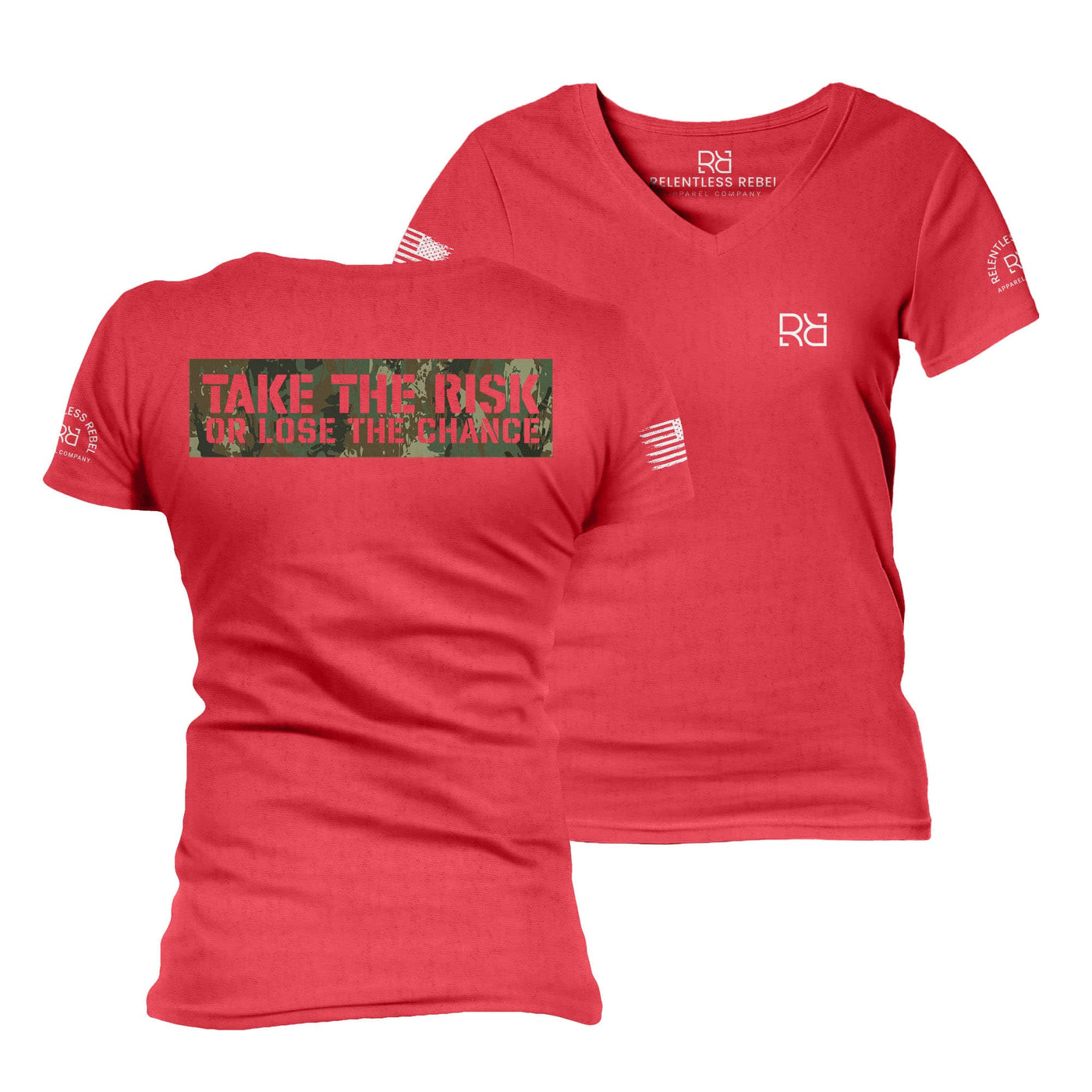 Red Take the Risk or Lose the Chance Women's V-Neck Tee