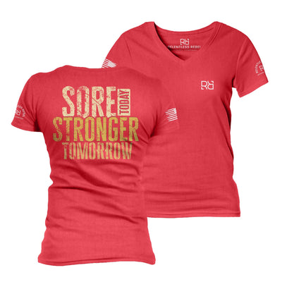 Red Sore Today Stronger Tomorrow Women's V-Neck Tee