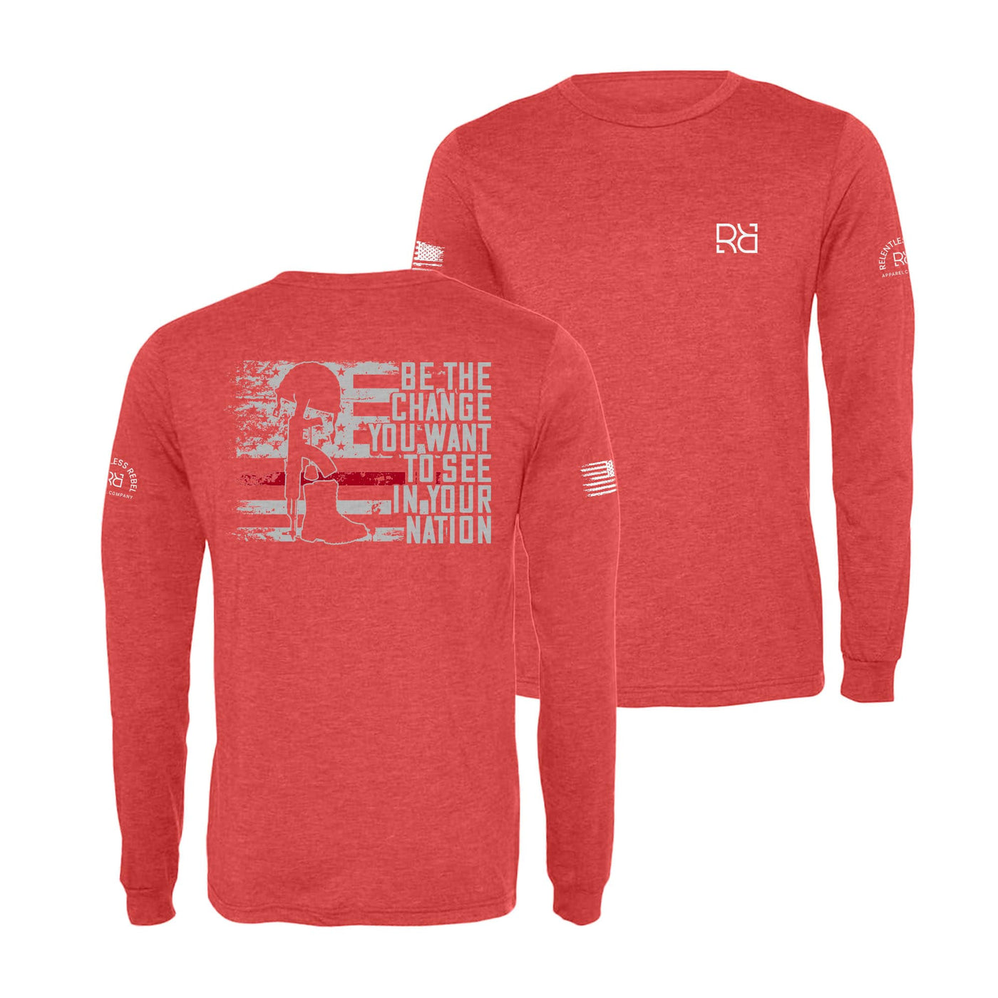 Red Be the Change | Flag and Boots Men's Long Sleeve