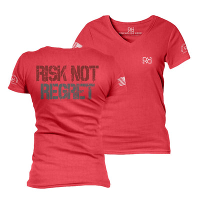 Red Risk Not Regret Women's V-Neck Tee