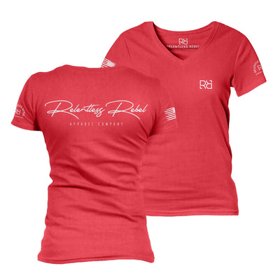 Red Relentless Rebel Apparel Women's V-Neck Tee