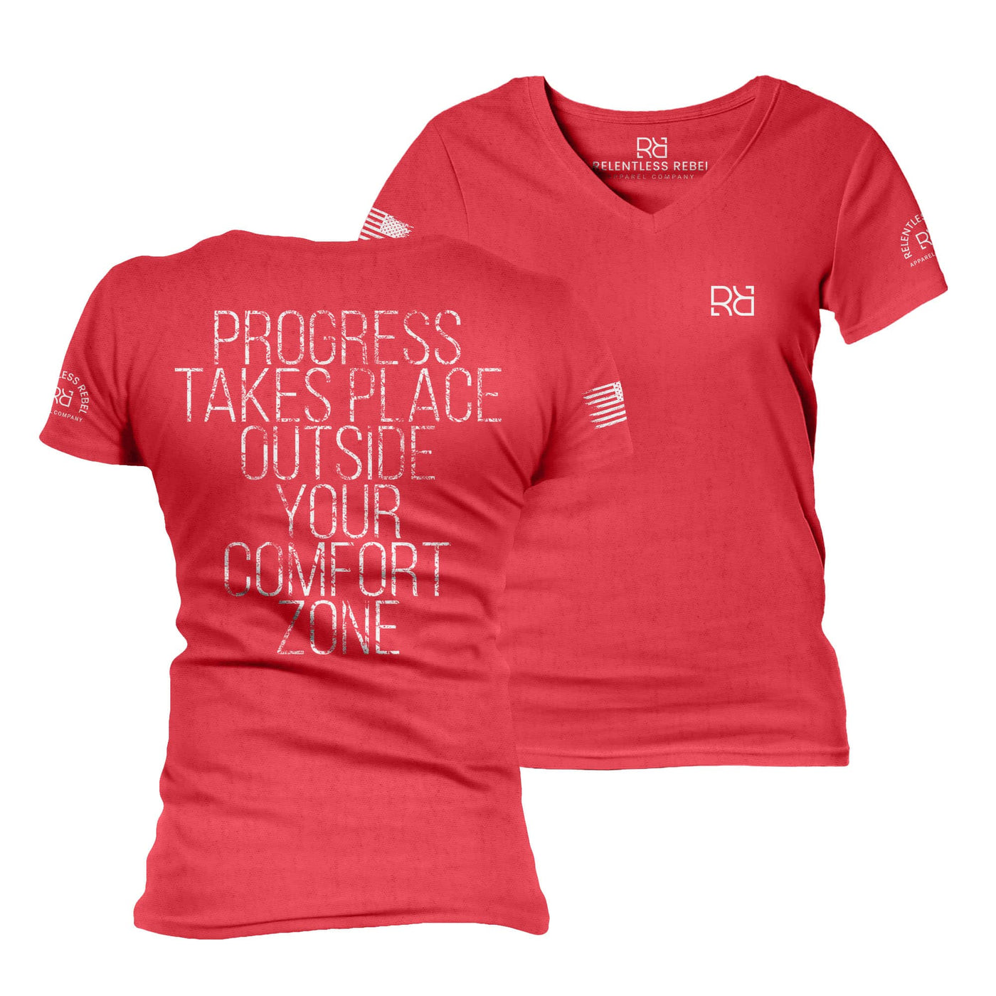 Red Progress Takes Place Women's V-Neck Tee